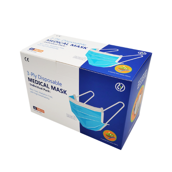 Picture of 3 - Ply Disposable MEDICAL MASK ADULTS 成⼈⼝罩 50 ⽚ 獨立包裝