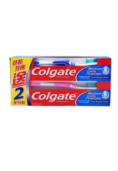 圖片 Colgate 高露潔清新味牙膏孖裝 附 2 支牙刷250 g x 2