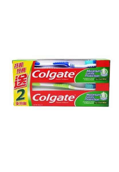 圖片 Colgate 高露潔薄荷味牙膏孖裝 附 2 支牙刷 250g x 2